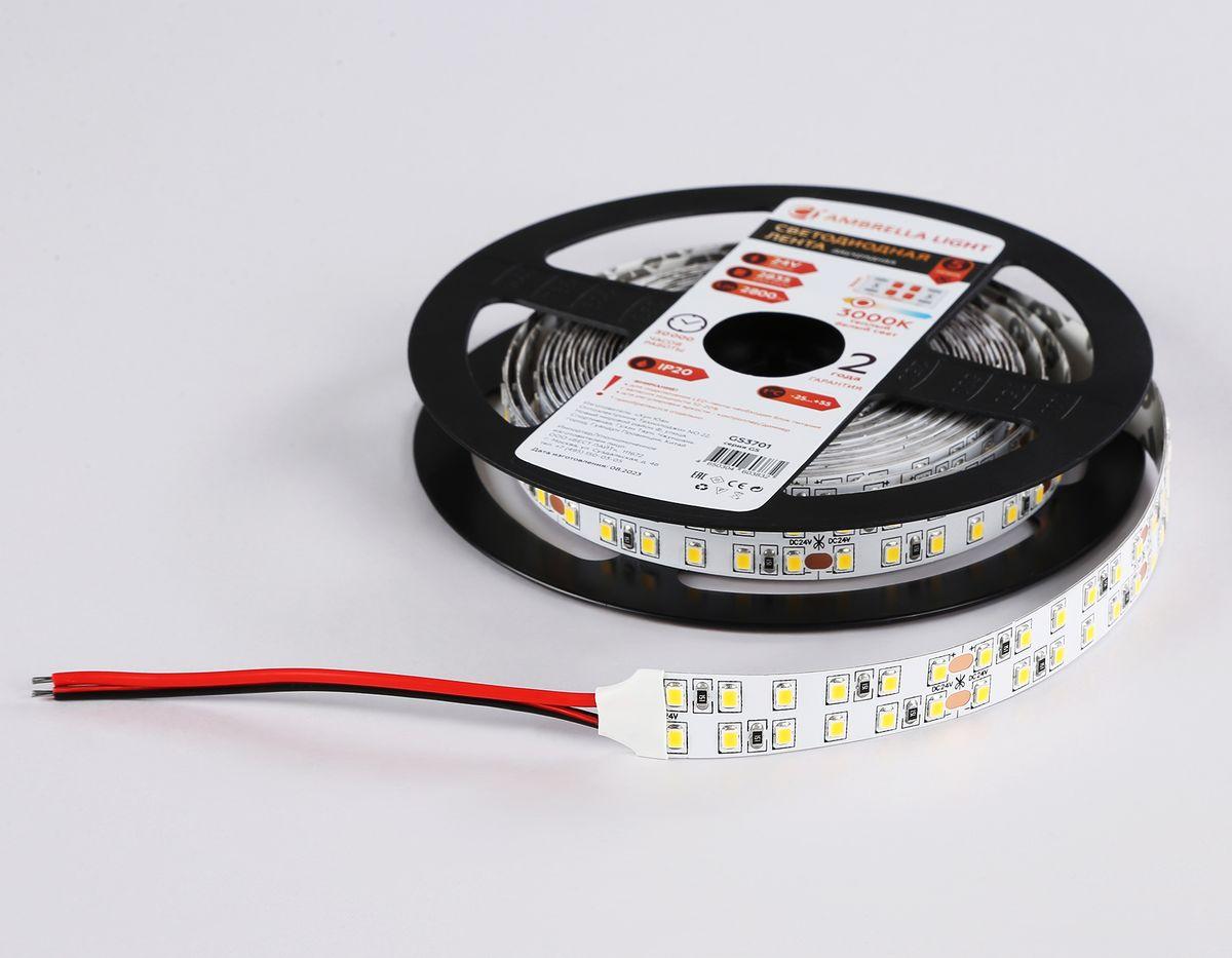 фото светодиодная лента дневной белый ambrella light 24w/m 240led/m 2835smd 4500к 5m gs3702 | 220svet.ru
