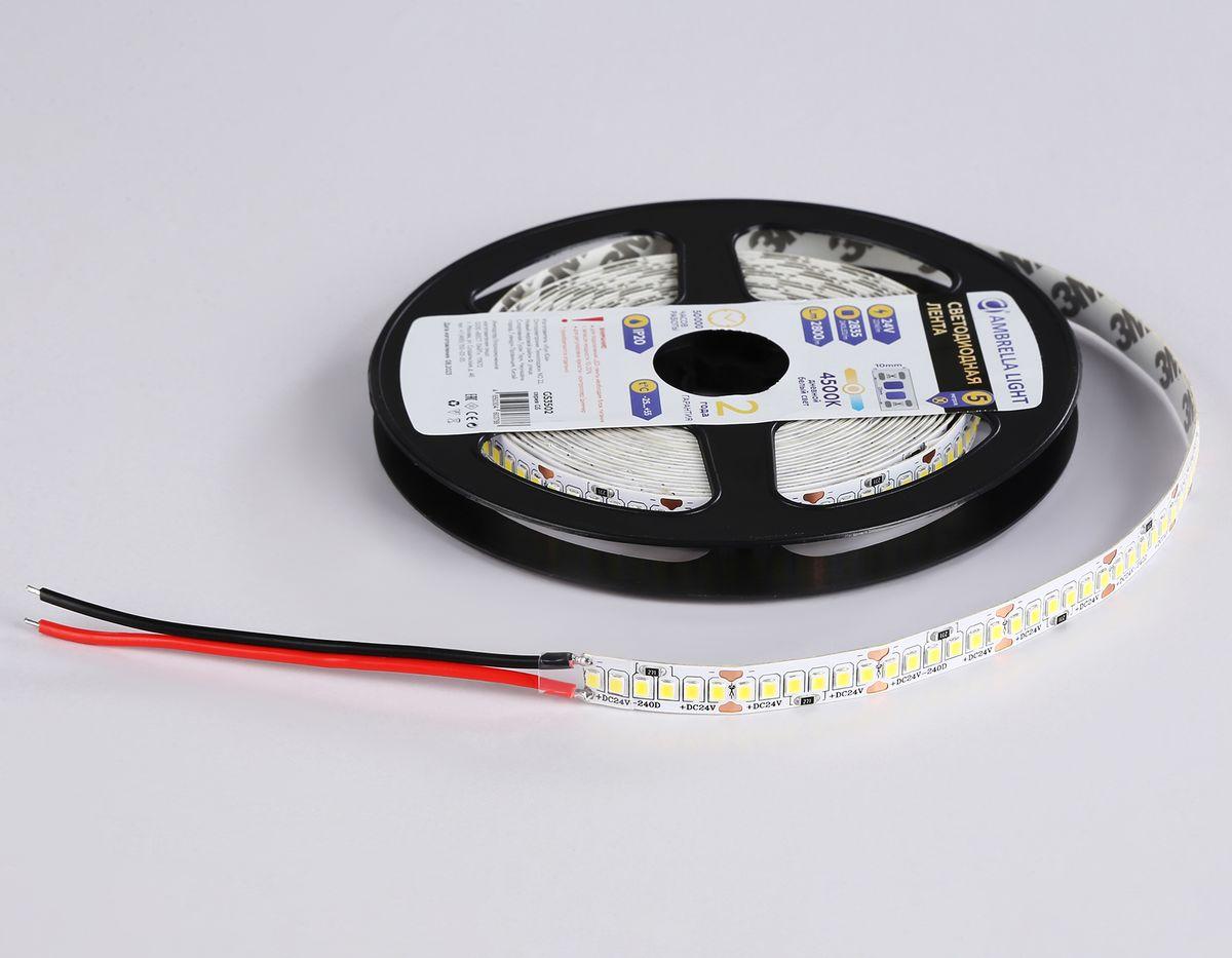фото светодиодная лента дневной белый ambrella light 22w/m 240led/m 2835smd 4500к 5m gs3502 | 220svet.ru
