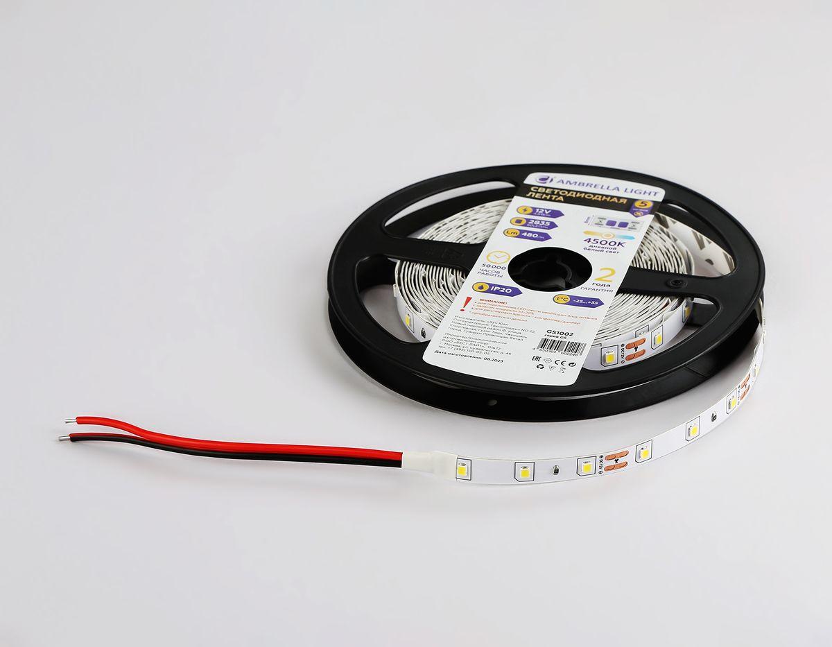 фото светодиодная лента дневной белый ambrella light 4,8w/m 60led/m 2835smd 4500к 5m gs1002 | 220svet.ru