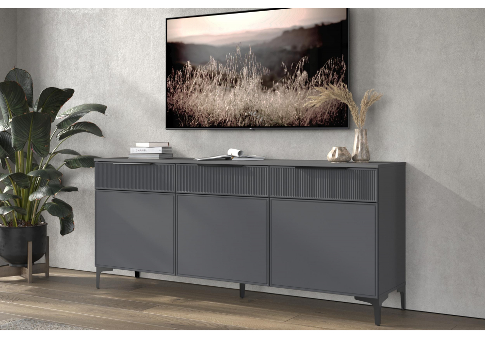 фото тв-тумба woodville иадама 3-ств. графит / графит софт 674704 | 220svet.ru