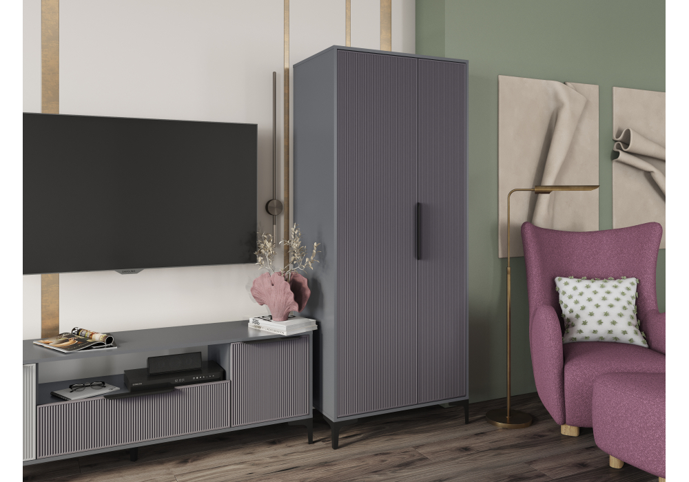 фото шкаф двухстворчатый графит woodville иадама графит софт 619902 | 220svet.ru