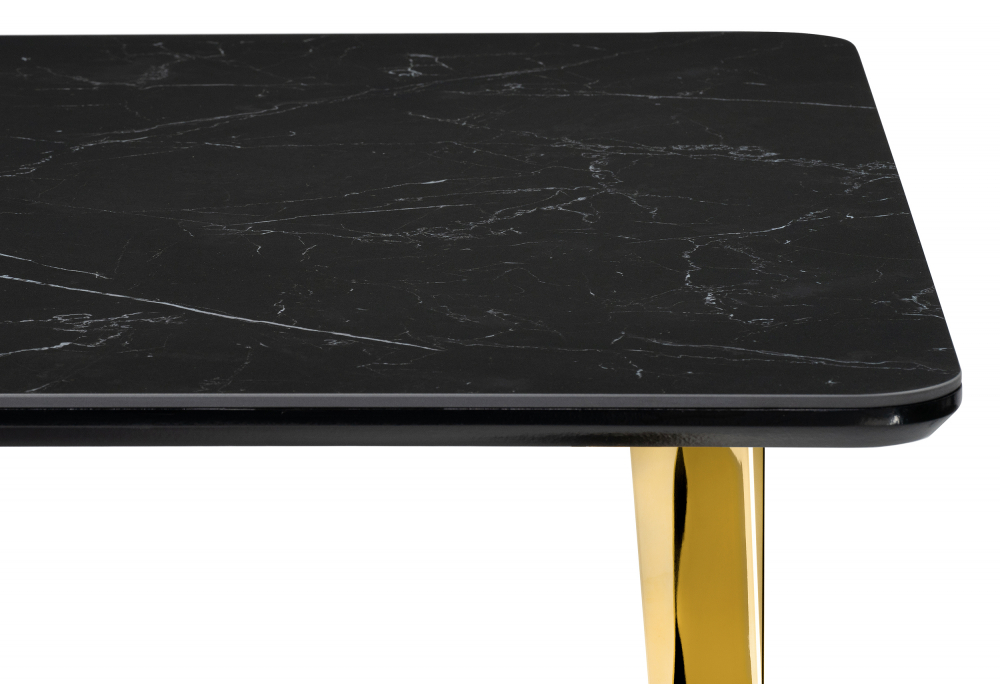 фото керамический стол woodville селена 3 180х90 черный мрамор / золото 606413 | 220svet.ru